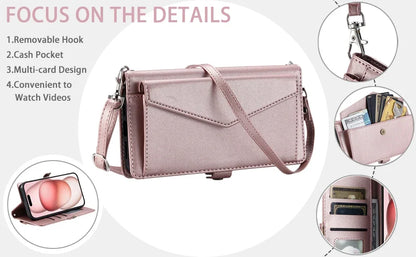 Crossbody Leather Wallet Case For iPhone17 16 Pro Air 16E 15 14 13 12 11 Pro Max XS XR SE 8 7 Card Solt Pocket Shoulder Cover