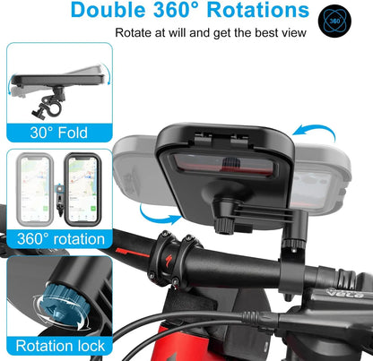 Waterproof Motorcycle Bike Mobile Phone Holder Universal Bicycle 360° Swivel Adjustable Motorcycle Holder for 4.7-6.8 in phones