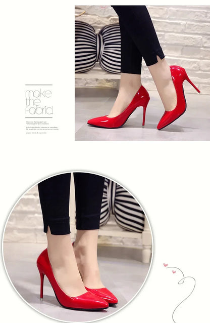 Nude Pumps for Women High Heel Shoes Female Fashion Patent Leather Sexy Pointed Toe Thin Heel Wedding Shoes Plus Size 34-44