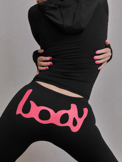 Weird Puss Letter Print Tracksuit 2-Piece Set Women Hooded Jacket+Leggings Matching Stretch Street Casual Sporty Slim Outfits