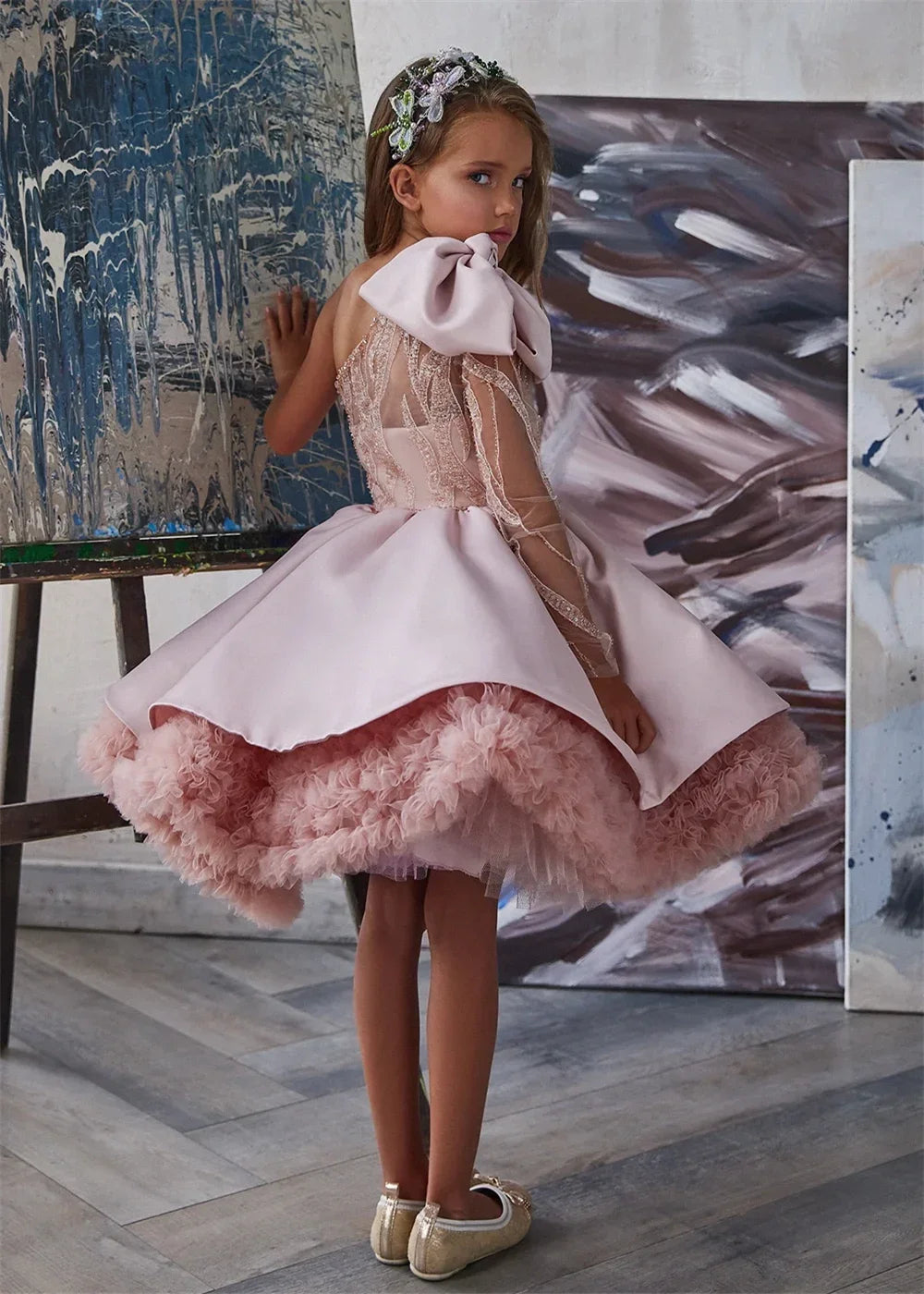 Lovely White Satin Flower Girl Dress for Wedding Dresses Little Princess Bow Kids Birthday Party Evening Customise Gowns