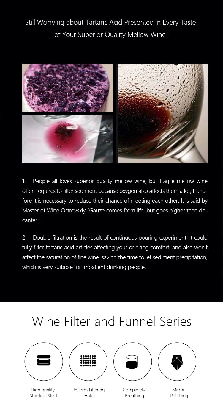 Stainless Steel Wine Shower Funnel with Sediment Strainer, Wine Aerator