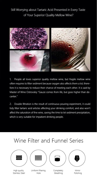 Stainless Steel Wine Shower Funnel with Sediment Strainer, Wine Aerator