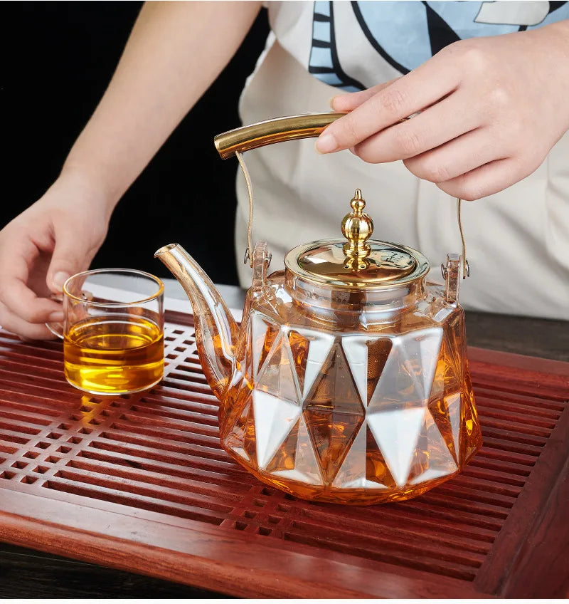 Glass Beam Pot Flower Tea Pot Health Pot Heat Resistant Glass Teapot With Strainer Infuser Teapot to Boil Water Kettle Gaiwan