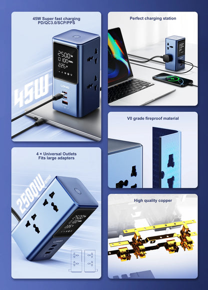 LDNIO Vertical Universal Socket Tower Power Strip Multi Outlets with 45W PD USB C Fast Charging Stations Extension Cable LED