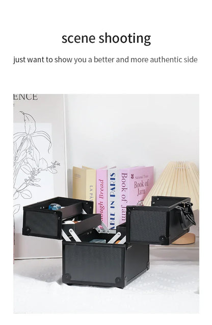 Large Capacity Three-Layer Aluminum Alloy Makeup Artist Tool Box Tattoo Cosmetics Nail Art Storage Box Beauty Pure Color Metal S