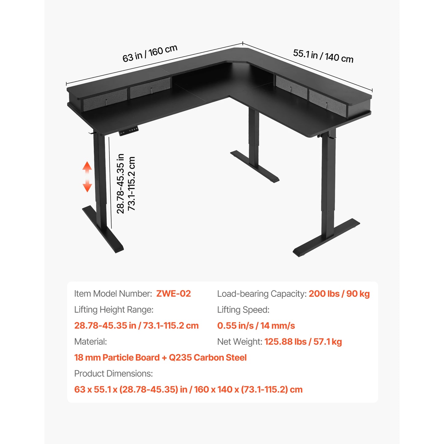 SucceBuy L Shaped Desk Electric Adjustable Height Corner Gaming Desk with Dual Hooks and Wheels for Home Office Easy to Assemble