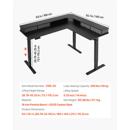 SucceBuy L Shaped Desk Electric Adjustable Height Corner Gaming Desk with Dual Hooks and Wheels for Home Office Easy to Assemble