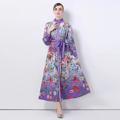 JAMERARY Runway Design Fashion Floral Print Elegant Summer Pleated Midi Long Dress Shirt Street Casual Lady Office Work Dresses