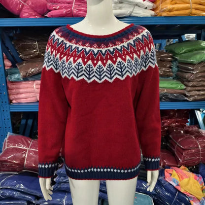 2025 Spring Knitted Women Sweater Print O-neck Long Sleeve Casual Loose Sweaters Female Winter Elegant Trendy Ladies Clothes