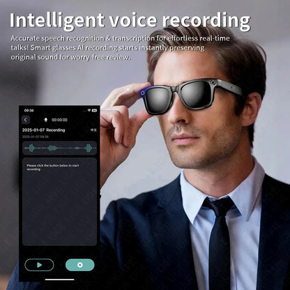 LIGE AI Camera Glasses Wireless Smart Sunglasses with Camera Bluetooth Call Music Glasses Video Sound Recording Antiblue Glasees
