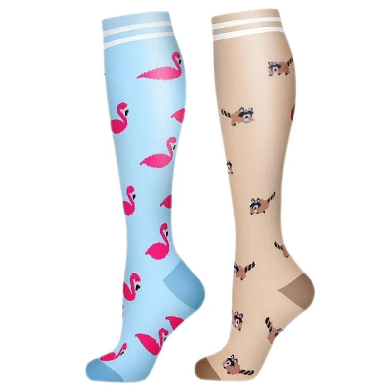 2Pairs New Cat Compression Socks Knee High 20-30 Mmhg Fit Medical Edema Diabetes Varicose Veins Running Compression Sports Socks