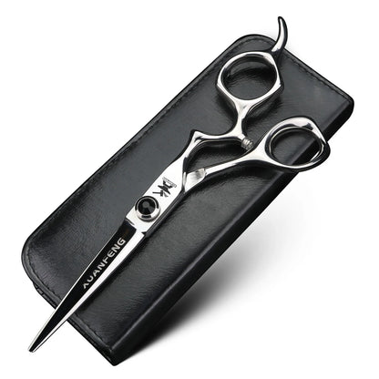 XUANFENG 6 inch Silver Curved Handle Hair Scissors Steel Barber Cutting Scissors and Thinning Scissors