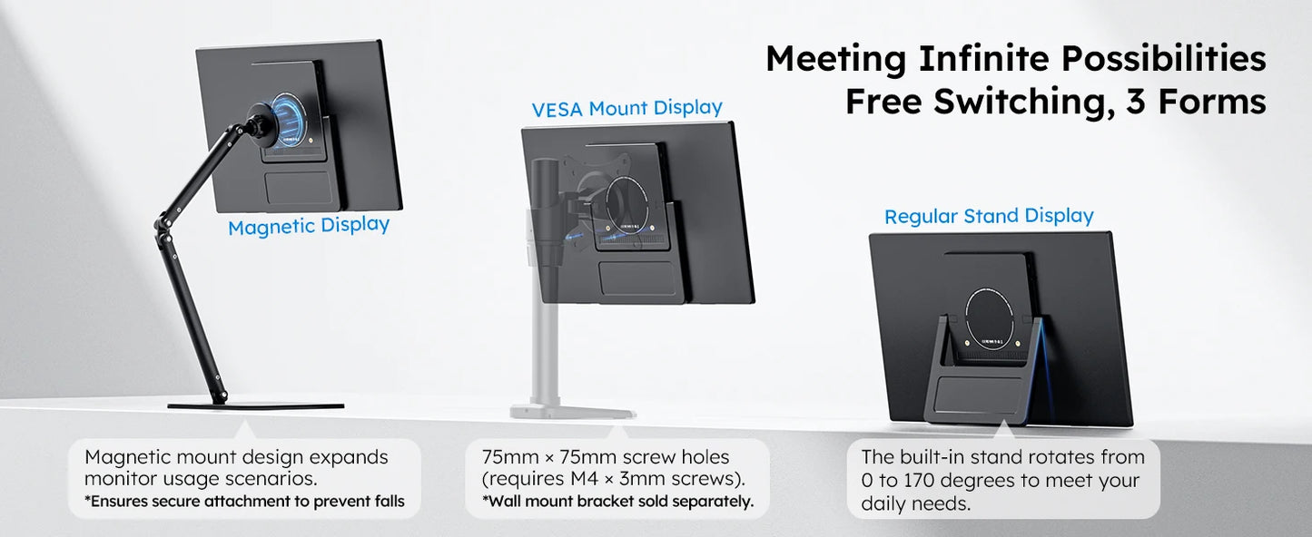 15.6" Portable Monitor with Foldable Magnetic Stand & Case FHD 1080P IPS Screen Extender for Laptop Mac Phone Xbox Work Travel