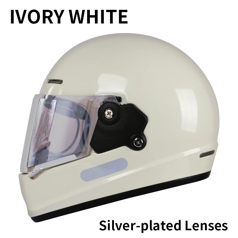 Retro-style full-face helmet with multi-color lenses, ABS material, DOT certified, suitable for all seasons
