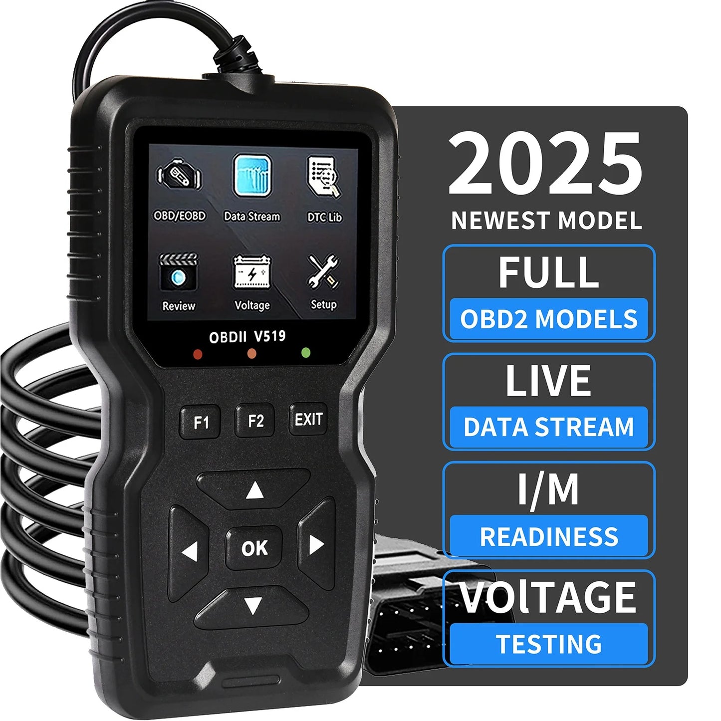 Professional Obd2 Diagnostic Tool Heavy Duty Vehicle Repair Tool - Code Reader/Resetter, Supports Real-Time Data Stream, No Battery Required, Compatible with Vehicles 1996 and up (Obdii/Eobd, Mode 6/8), Suitable for Mechanics