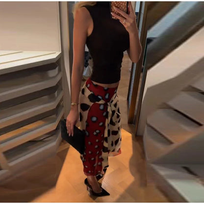 2026 Women Chic Vacation Outfits Fashion Leopard Print Sheer Chiffon Shirt Casual Turn-down Collar Mini Dress & Detachable Scarf