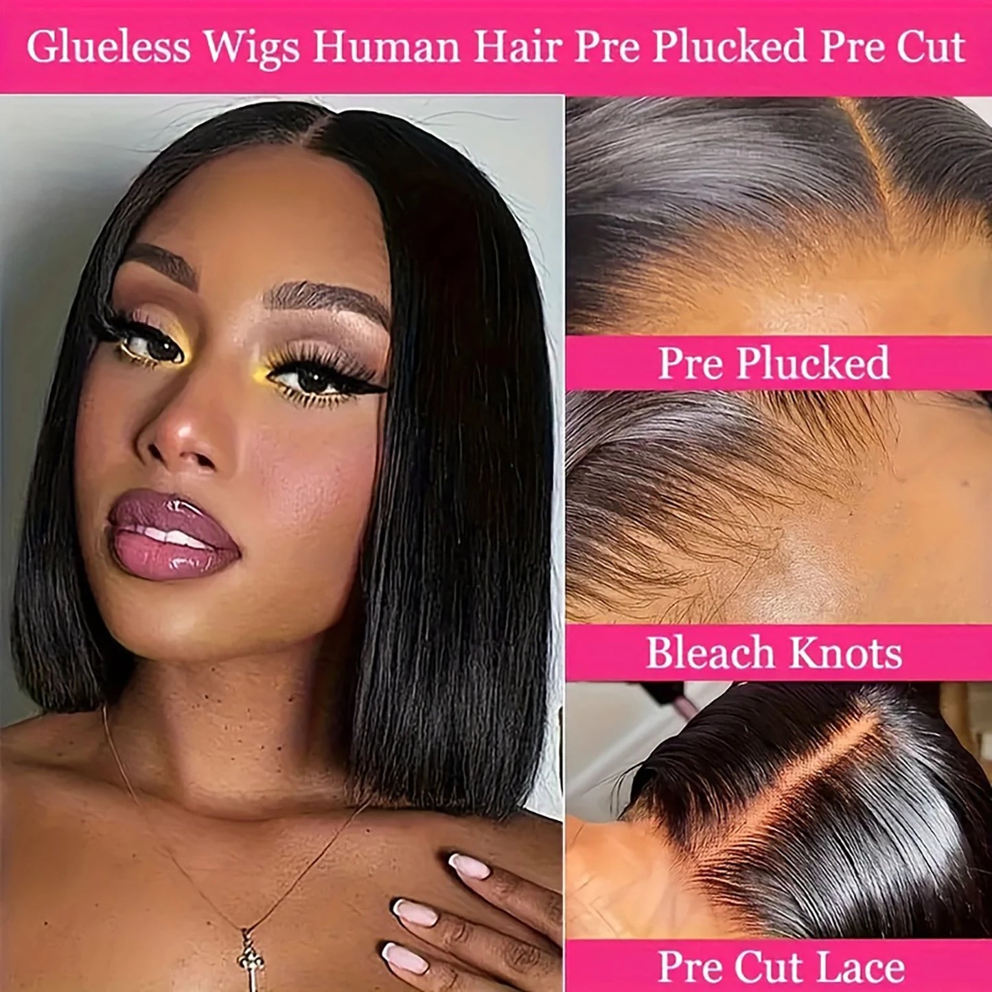 4x4 5x5 HD Lace Frontal Glueless Bob Wig Human Hair 10 Inch Straight Human Hair Wig Pre Plucked HD Short Bob Lace Front Wig 13x4