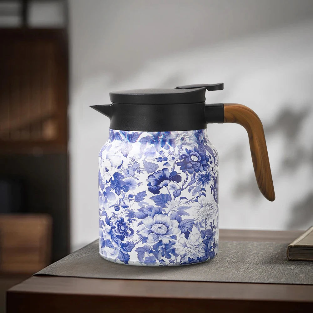 1000ml Vintage Floral Tea Thermos Stainless Steel Tea Kettle Drip-Proof Tea Pot With Tea Infuser Mini Thermo Coffee Pot