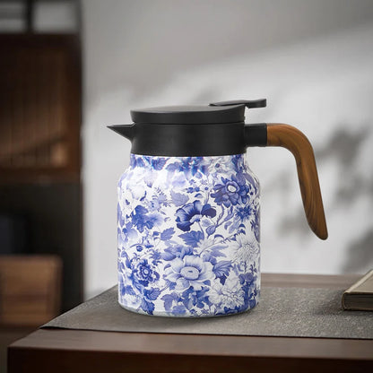 1000ml Vintage Floral Tea Thermos Stainless Steel Tea Kettle Drip-Proof Tea Pot With Tea Infuser Mini Thermo Coffee Pot