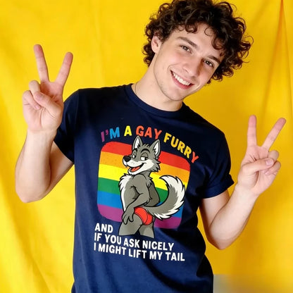 Retro Casual Gay Furry Pride Tshirt Funny LGBTQ Shirt I'm A Gay Furry Tee Gay Rights Gift T-shirt Rainbow Pride Mens Outfit