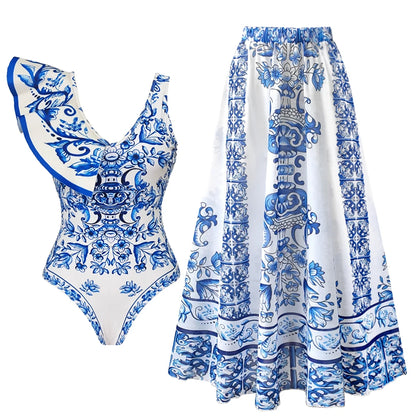 2026 New Sexy Ruffle Bikini Set Printed Brazilian Biquini Women Swimwear Skirt Bathing Suit Girls Summer Beachwear Dress