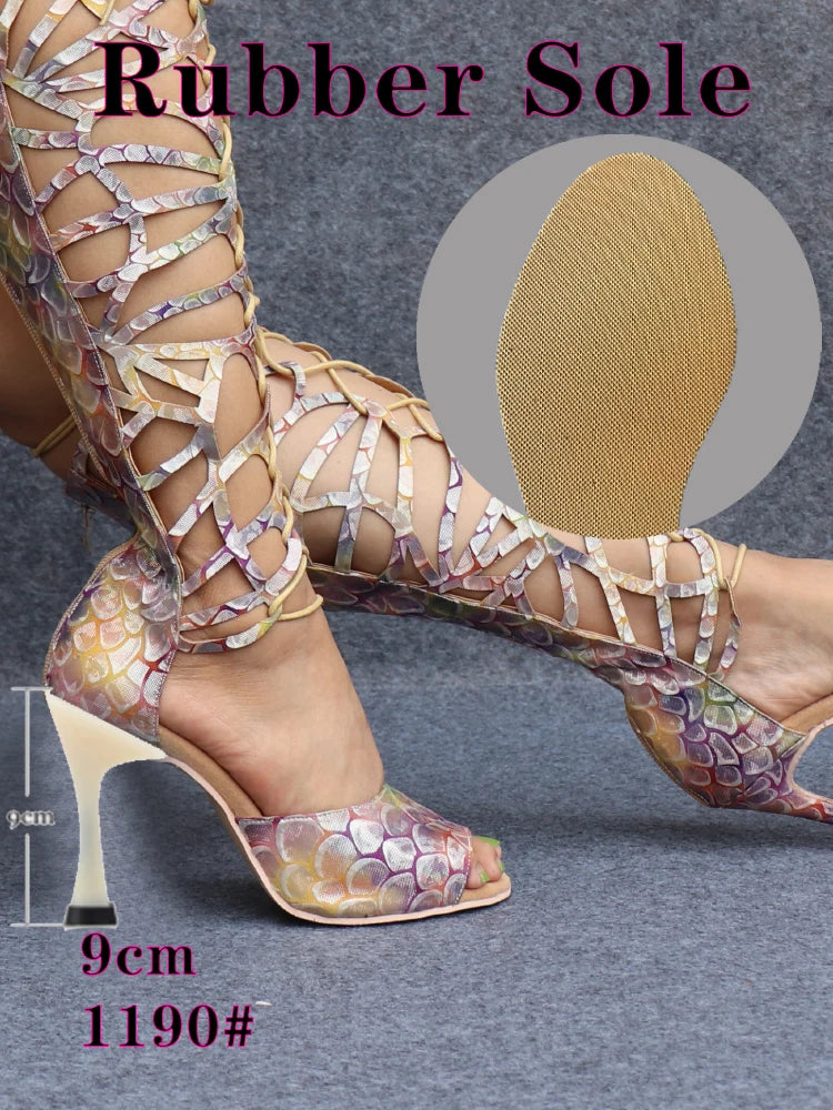Ladingwu High-end Custom Material Fish Scale Texture Women Dance Shoes Sexy Pole Dance Boots Ladies Wedding Ballroom Shoes