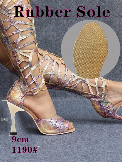 Ladingwu High-end Custom Material Fish Scale Texture Women Dance Shoes Sexy Pole Dance Boots Ladies Wedding Ballroom Shoes