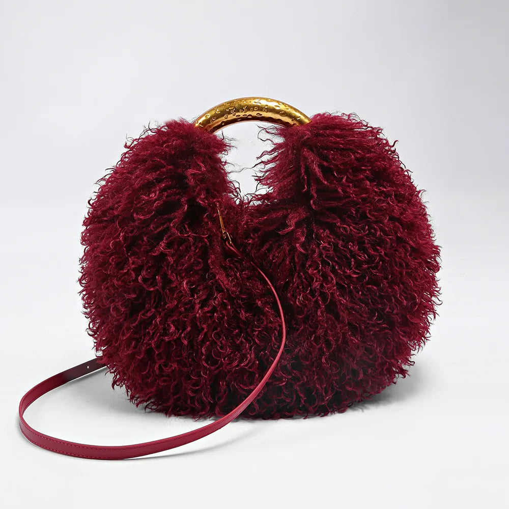 Spice Girl Solid Color Plush Women's Shoulder Bags Exquisite Handle Female Handbag Casual Versatile Furry Ladies Messenger Bag