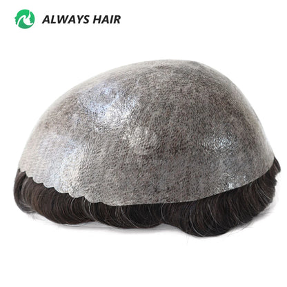 I SKIN Men's Capillary Prothesis 0.12-0.14mm Indian Human Hair 130% Hair Density Men Toupee 6x8 6x9 7x9 7x10 8x10 Size Wig Man