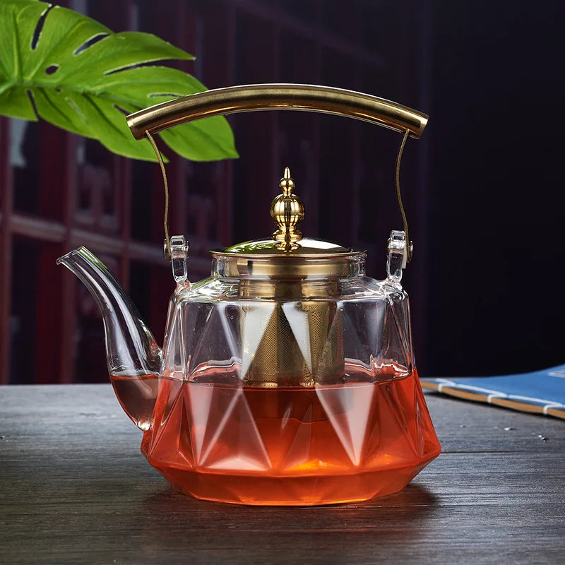 Glass Beam Pot Flower Tea Pot Health Pot Heat Resistant Glass Teapot With Strainer Infuser Teapot to Boil Water Kettle Gaiwan