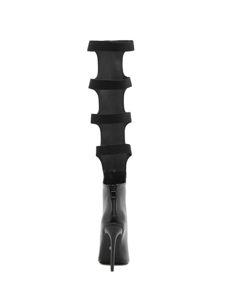 Liyke Sexy Peep Toe Zip Hollow Out Thigh High Boots Women Ballroom Latin Modern Tango Jazz Dancing Shoes Stiletto Heels Black