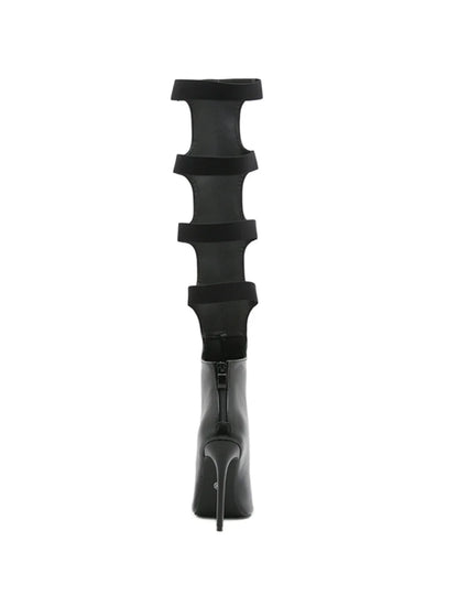 Liyke Sexy Peep Toe Zip Hollow Out Thigh High Boots Women Ballroom Latin Modern Tango Jazz Dancing Shoes Stiletto Heels Black