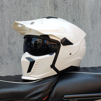 ORZ Street Fighter Combination Helmet Motorcycle Helmet Men's and Women's Retro Full Helmet Four Seasons Detachable DOT