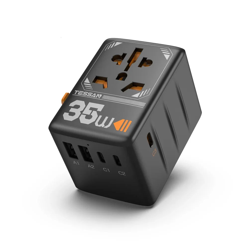 TESSAN 35W/65W/100W GaN Universal Travel Adapter with USB Ports Type C Fast Charging Power Adapter EU/UK/USA/AUS Plug for Travel