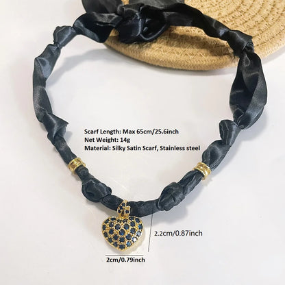 Women’s Fashion Scarf Necklace with Large Stainless Steel Heart Pendant Stackable Bandana Jewelry