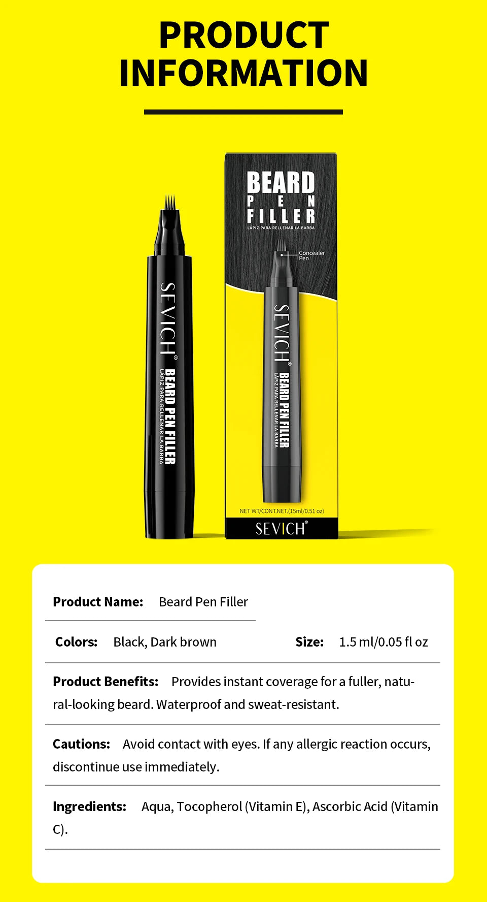 SEVICH Beard Filler Pen Waterproof Beard Coloring Pen Beard Coloring Filling Enhancer Black Fiber Hair Beard Stuffing Pen Tool
