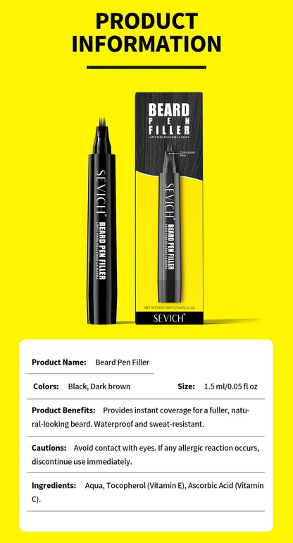 SEVICH Beard Filler Pen Waterproof Beard Coloring Pen Beard Coloring Filling Enhancer Black Fiber Hair Beard Stuffing Pen Tool