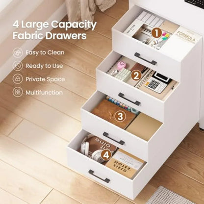 L Shaped Gaming Desk with 4 Drawers 109 Computer Desk with Display Cabinet White Home Office Desks with 2 Monitor Stands CPU St
