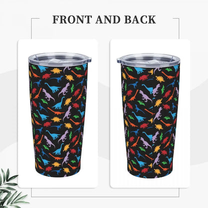 Stainless Steel Tumbler Dinosaur Silhouette Mugs Cup With Straws Animal Beach Cold Drink Water Bottle Insulated Thermal Mug
