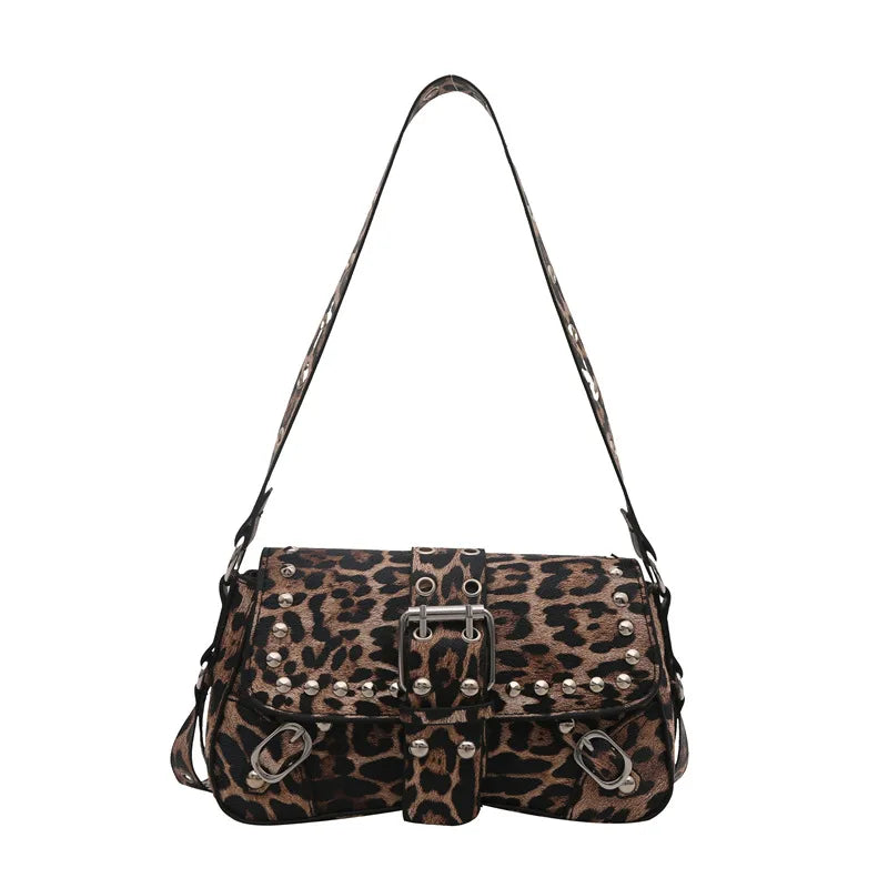 Shoulder Bag for Women Pink Underarm Bags PU Leather Crescent Bags with Rivet Small Y2k Purses Trendy Armpit Purse