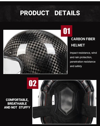 DOT Approved 12K Carbon Fiber Open Face Helmet with Visor Motorcycle Helmet Cascos Para Motos 3K 12K Jet Helmets Four Seasons