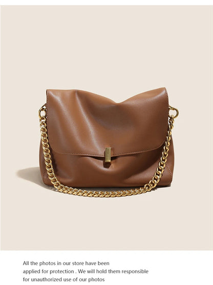 Toptrends Genuine Leather Large Chain Shoulder For Women 2026 Luxury Designer Office Messenger Bags Satchel Cow Ladies Handbags