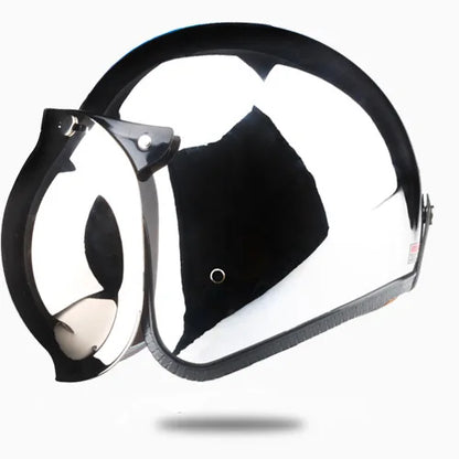 HOT Unique Silver Plating Open Face Retro Motorcycle Helmet Vintage Moto Chrome Helmet Sliver Jet Moto 3/4 Half Casco Casque