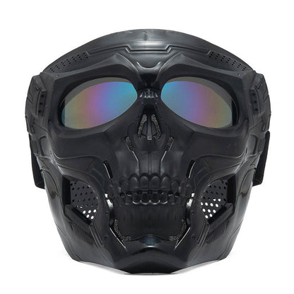 Skull Horror Off-Road Motorcycle Helmet Mask Tactical Riding Goggles Sports Harley Face Shield Black/Red- Unisex