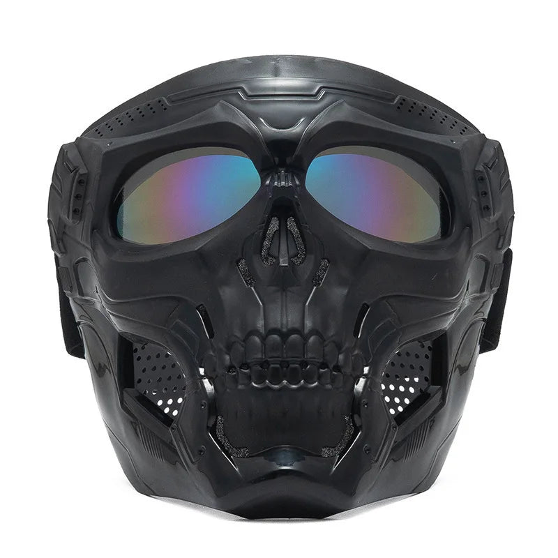 Skull Horror Off-Road Motorcycle Helmet Mask Tactical Riding Goggles Sports Harley Face Shield Black/Red- Unisex