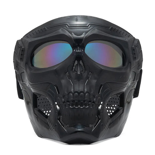 Skull Horror Off-Road Motorcycle Helmet Mask Tactical Riding Goggles Sports Harley Face Shield Black/Red- Unisex