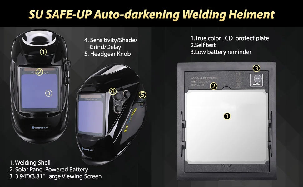 Welding Mask 1/1/1/1 Auto Darkening Welding Helmet 100x97mm Large View TRUE Color 4 Sensors for MIG MAG MMA Welder Machine