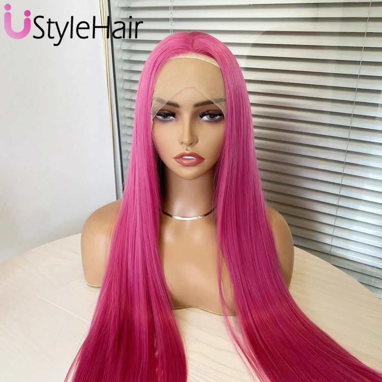 Hot Pink Lace Front Wig Synthetic Long Silky Straight Hair Rose Red Natural Hairline Daily Use Heat Resistant Hair Cosplay Party