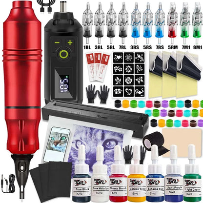 Tattoo Machine Kit Professional Tattoo Kit with Tattoo Transfer Machine Printer or Not Wireless Tattoo Power Supply Beginner Set